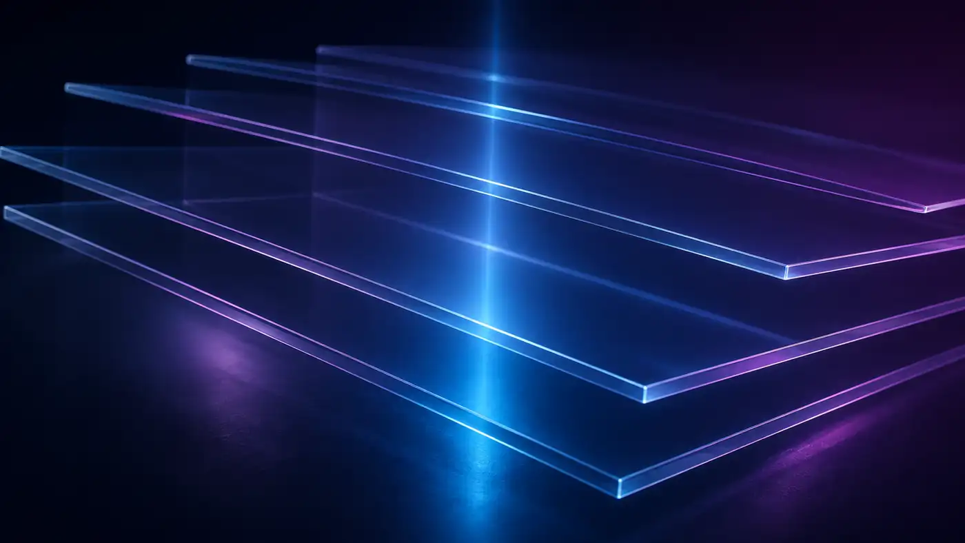Transparent layers revealing depth as light passes through them.